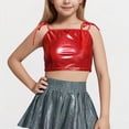 thumbnail image 1 of Girls Shiny Metallic Sequin Spaghetti Straps Tops Kids Lace Up Sleeveless Y2K Streetwear Crop T-Shirts Dancewear Tees, 1 of 4