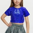 thumbnail image 1 of Girls Shiny Metallic Shirts Crewneck Short Sleeve Crop Tops for Dancing Raves Festivals 3-16 Years, 1 of 4