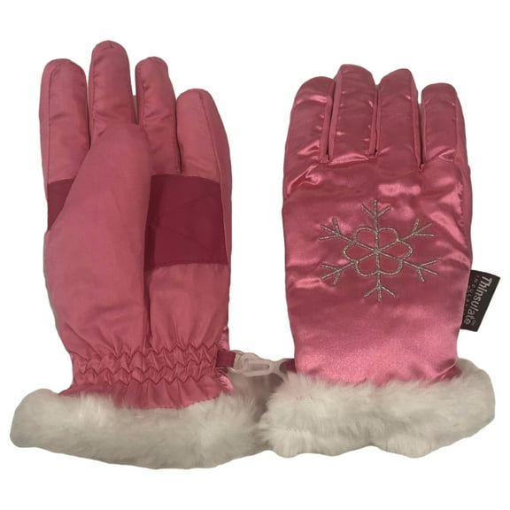 Girls Shiny Pink Snowflake Print Performance Ski & Snow Winter Gloves Large