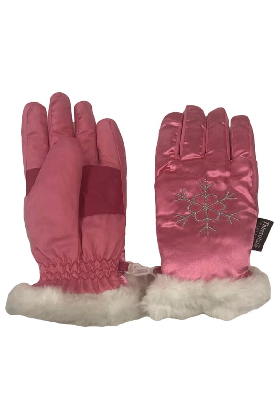 Girls Shiny Pink Snowflake Print Performance Ski & Snow Winter Gloves Large