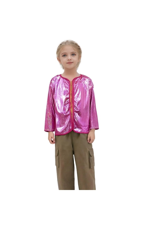 Girls Shiny Sequin Jacket Long Sleeve Lightweight Jackets Coat Club Party Tops