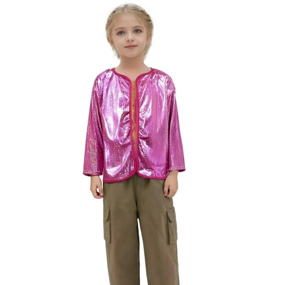Girls Shiny Sequin Jacket Long Sleeve Lightweight Jackets Coat Club Party Tops