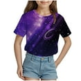 thumbnail image 1 of Girls Shirt 3-11 Years Print Cute Design Casual Summer Top Breathable Lightweight Outfit Daily School Wear Soft Versatile Fashionable Trendy(3-4 Years,A103-Purple), 1 of 4