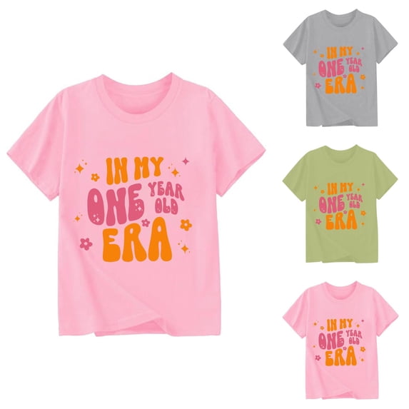 Girls Shirt Clothes for Girls Children's Fashionable Casual Letter Round Neck Short Sleeved T Shirt Top Chic Minimalist Lettering for Junior Style