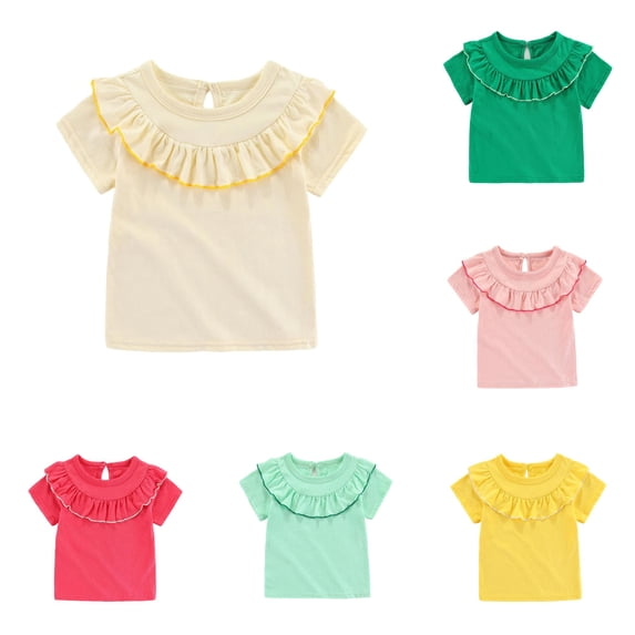 Girls Shirt Crew Neck Short Sleeve Ruffle Tshirts Toddler Slim Fit Tshirts for Toddler Girls 18-24 Months