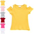 thumbnail image 1 of Girls Shirt Crew Neck Short Sleeve Tops Cold Shoulder Kids Tshirts 4-5 Years, 1 of 5