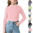 thumbnail image 1 of Girls Shirt Long Sleeve Turtleneck Undershirts Casual Tops Slim Pullover Unisex Tops Pink 10-11 Years, 1 of 6