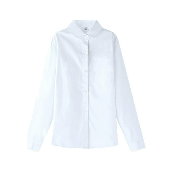Girls Shirt Long Sleeve White Button Up Kids School Uniform Cotton Collared Puff Dress Blouse White 6-7 Years