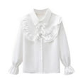 thumbnail image 1 of Girls Shirt Long Sleeve White Button Up Kids School Uniform Cotton Collared Ruffle Dress Blouse Lace Detail Blouse, 1 of 3