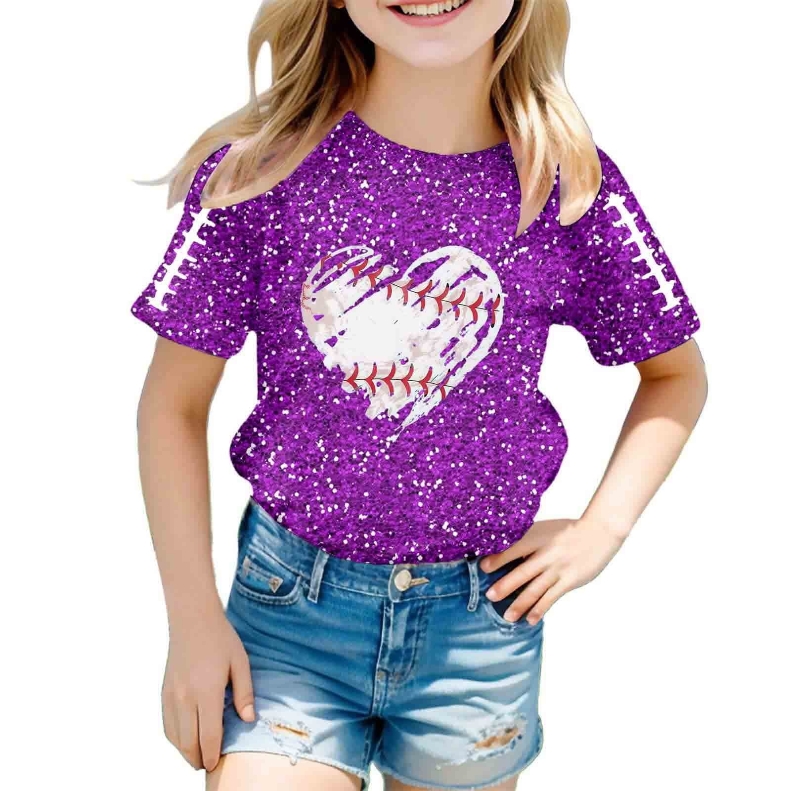 Girls Shirt Love Cartoon Print Glitter Graphic T Shirt Casual Short ...