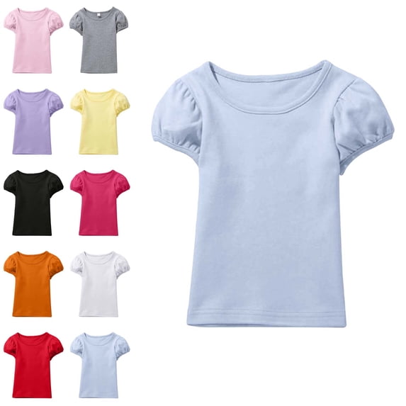 Girls Shirt Short Sleeve Crew Neck Blue Shirt Girls Soft Casual Clothes for Tween 10-11 Years