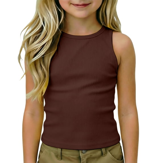 Girls Shirt Girls Athletic Racerback Tank Top Solid Crew Neck Sleeveless Undershirt for Dance Workout Yoga Brown 11 Years-12 Years