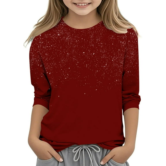 Girls Shirt Tops Crew Neck Kids Shirt Three Quarter Length Sleeve Tee Shirts Solid Color Shirts for Boys Top for Girls 14-16