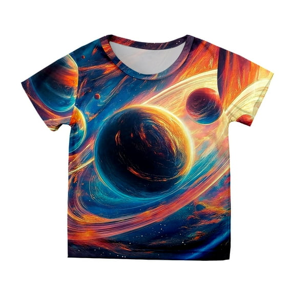Girls Shirts 10-12 3D Print Graphic Tees Short Sleeve Casual Round Neck T-Shirt Funny Carnival Party Shirt Summer Clothes Z14-Orange 3-4 Years