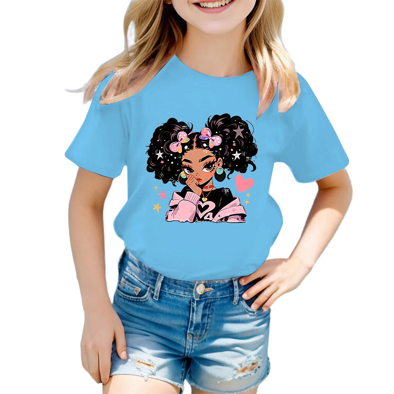 Girls Shirts 2T-4T Cute Cartoon Graphic Tees Summer Clothes Short