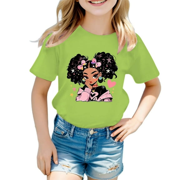 Girls Shirts 4T-6T Cute Cartoon Graphic Tees Summer Clothes Short Sleeve T-Shirt Casual Round Neck Pullover Tops Gifts for Fashion Cool Girl Z01 Light Green 4-6 Years