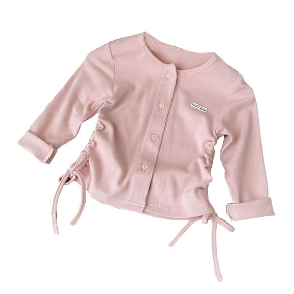Girls Shirts Autumn Long Sleeve Solid Slim Drawstring Casual Cardigan Base Shirt Top Girls Tops Pink 18 Months-24 Months