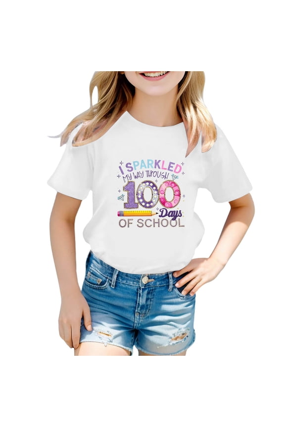 Girls Shirts Back to School Graphic Print Short Sleeve Tee Shirt Casual Crewneck Top School Season Clothes