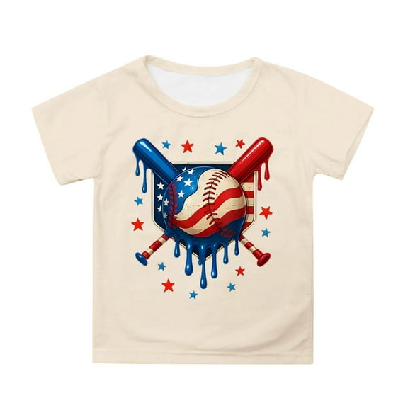 Girls Shirts Casual Short Sleeve With Ice Baseball Print Loose Fit Sports Tops Tees Blouses