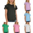 thumbnail image 1 of Girls Shirts Crew Neck Ruffle Sleeve Girls Black T Shirt Slim Fit Back To School Clothes 11-12 Years, 1 of 5