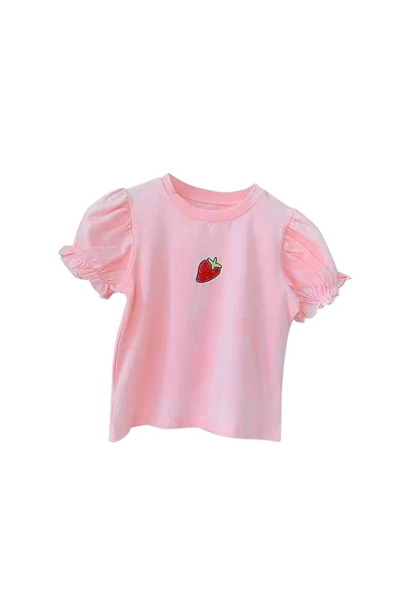 Girls Shirts Cute Short Sleeve T-Shirts Toddler Kids Dance Top Strawberry Prints Dance Top Ballet Gymnastics Dancewear Graphic Tees For Girls Casual Summer Clothes Red 5-6 Years