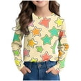 thumbnail image 1 of Girls Shirts Cute Star Printed Lightweight Pullover Tops Tees Long Sleeve Crewneck Casual Tshirt Size 3-14, 1 of 7