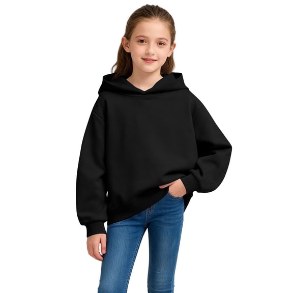 Girls Shirts Dressy Casual Children Oversized Hoodies Boys Girls Solid Color Pullover Long Sleeve Hooded Sweatshirts Kids Fashion Casual Tops Lightweight Hoodies for Boy Black 3-4Y