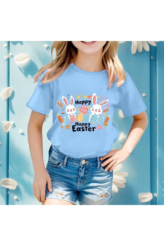 Girls Shirts Girls Easter Shirt Crewneck Short Sleeve Cute Bunny Print Girls Graphic Tees Kids Clothing for Teens Girls 10-11 Years