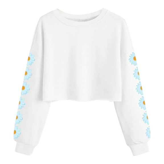 Girls Shirts Girls Shirts Size 10-12 Kids Crop Tops Girls Long Sleeve Tee Shirts Cute Daisy Pinted Fashion Sweatshirt Pullover Top White 4-5 Years