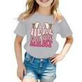 thumbnail image 1 of Girls Shirts Girls Spring Summer Casual Short Sleeve T Shirt Easter Bunny Alphabet Printed Round Neck Comfortable Children's Wear Grey, 6-7 Years, 1 of 7