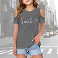 thumbnail image 1 of Girls Shirts Graphic Letter Print Short Sleeve Shirts Cut-Out Design Crewneck Girls Blouse Girls Clothes Size 7-8 Years, 1 of 6