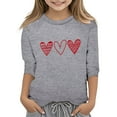 thumbnail image 1 of Girls Shirts Graphic Tees Valentines Day Fashion Heart Print Shirt 3/4 Sleeve Casual Crewneck Pullover Tops Summer Outerwear Kids Clothes Grey 7-8 Years, 1 of 4