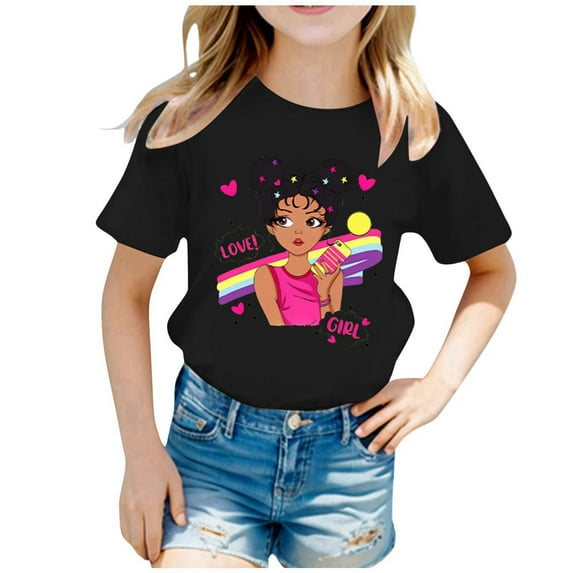Girls Shirts Kid Fashion Printed Crewneck Short Sleeve Casual Summer Loose Clothes