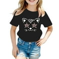 thumbnail image 1 of Girls Shirts Kid Leisure Graphic Round Neck Short Sleeve Tee Summer Casual Wear Girls Tops Black 3 Years-4 Years, 1 of 5