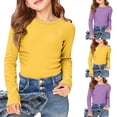 thumbnail image 1 of Girls Shirts Kids Casual Tshirt Long Sleeve Ribbed Stretch Tee Slim Fit Basic Top for Kids Everyday Wear, 1 of 5