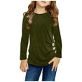thumbnail image 1 of Girls Shirts Kids Casual Tunic Knot Front Button Long Sleeve Casual Loose Crewneck Blouse Tee Dance Tops 10-11 Years, 1 of 3