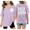 thumbnail image 1 of Girls Shirts Kids Letter Printed Short Sleeve T Shirts Crewneck Pullover Tops Child Boys Light Purple Tshirt Girls Summer Clothes Size 9-10 Years, 1 of 6