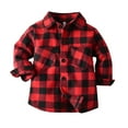 thumbnail image 1 of Girls Shirts Kids Plaid Long Sleeve Lapel Button Down Shacket Outwear Flannel Shirt Coat Girls' Tops Red 6 Months-12 Months, 1 of 4