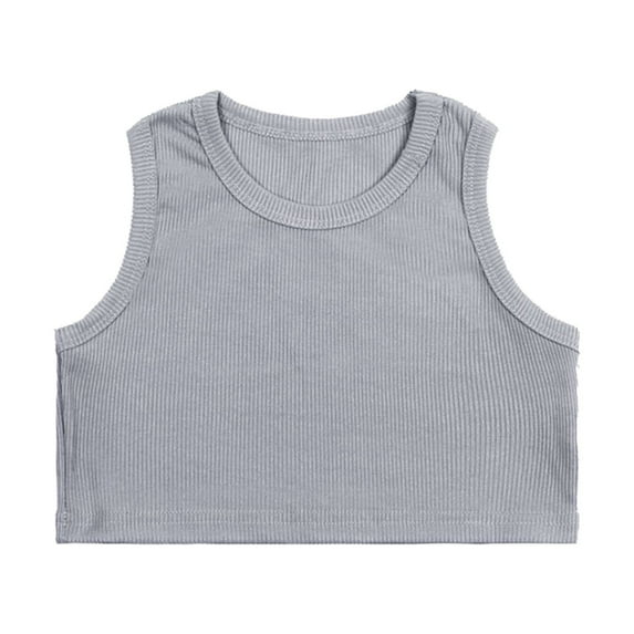 Girls Shirts Kids Sleeveless Solid Sports Dance Racerback Crop Tank Top Girls' Tops Grey 6 Years-7 Years