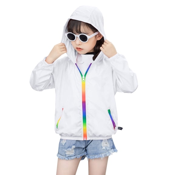 Girls Shirts Kids Sun Protection Hoodie Jacket Lightweight Summer Breathable Outwear Girls Tops White 9 Year-10 Year