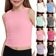 thumbnail image 1 of Girls Shirts Kids Tank Ribbed Knit High Neck Crop Gym Yoga Versatile Sleeveless Black Girls Athletic Tops 5-6 Years, 1 of 5