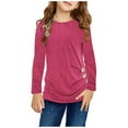 thumbnail image 1 of Girls Shirts Kids Tunic Crewneck Soft Solid Long Sleeve Casual Pullover T Shirt With Side Buttons Girls Tops Hot Pink 8 Years-9 Years, 1 of 7