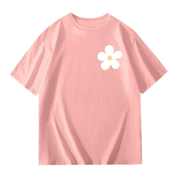 Girls Shirts Letter Print Short Sleeve T Shirts Summer Crewneck Tops Basic Tees Child Girls Pink Tshirt Boys T Shirts 11-12 Years