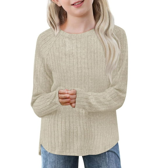 Girls Shirts Long Sleeve Crewneck Tops Casual Cute Basic Tees 5-14 Years