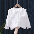 thumbnail image 1 of Girls Shirts Long Sleeve Lapel Collar Solid Color Lace Detail Soft Casual Everyday Layering Kids Shirts Size 11-12Y, 1 of 3
