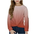 thumbnail image 1 of Girls Shirts Long Sleeve Tops Gradient/Graphic Tees Twist Knot Blouses Casual Spring Fall Clothes (11 Years, Wine), 1 of 7