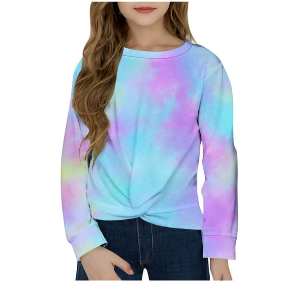 Girls Shirts Long Sleeve Tops Gradient/Graphic Tees Twist Knot Blouses Casual Spring Fall Clothes (3 Years, Blue)