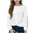 thumbnail image 1 of Girls Shirts Long Sleeve Tops Gradient/Graphic Tees Twist Knot Blouses Casual Spring Fall Clothes (5 Years, White), 1 of 7