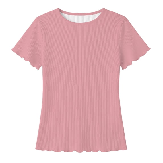 Girls Shirts Short Sleeve Knit Shirt Casual Round Neck Tee Top Soft Blouse for School Kids Pink 11 Years-12 Years