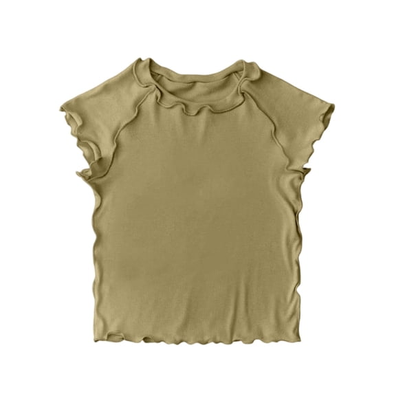 Girls Shirts Short Sleeve Lettuce Trim T-Shirt Crew Neck Basic Cute Tees (Green 6-9 Months)